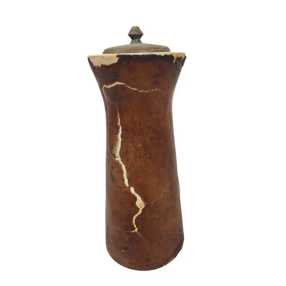 Distressed Leather Salt and Pepper Set Marcello Fantoni Inspired Italy 1960's